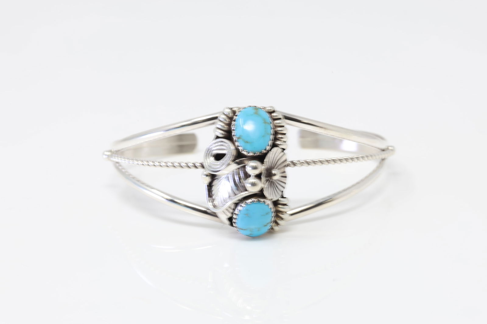 Native America Navajo Sterling Silver Turquoise Bracelet Cuff By Max Calladitto. (1 of 4)
