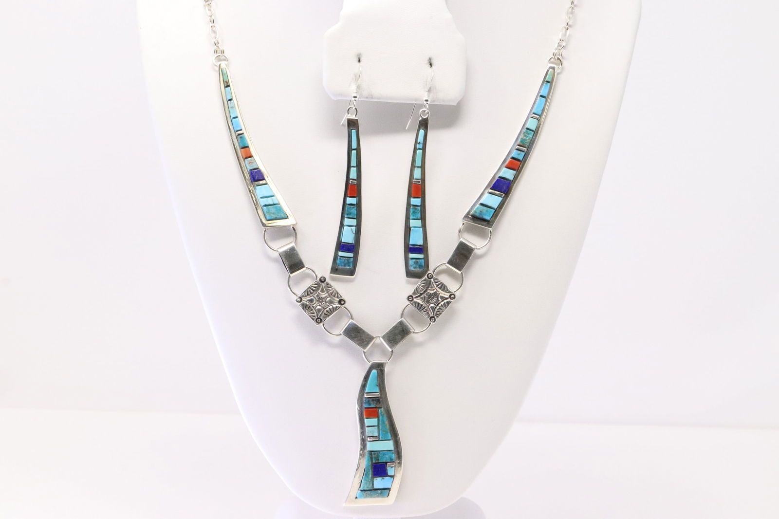 Native America Navajo Sterling Silver Multi-Color Stone Necklace & Earring's Set By Patricia Ed (1 of 5)
