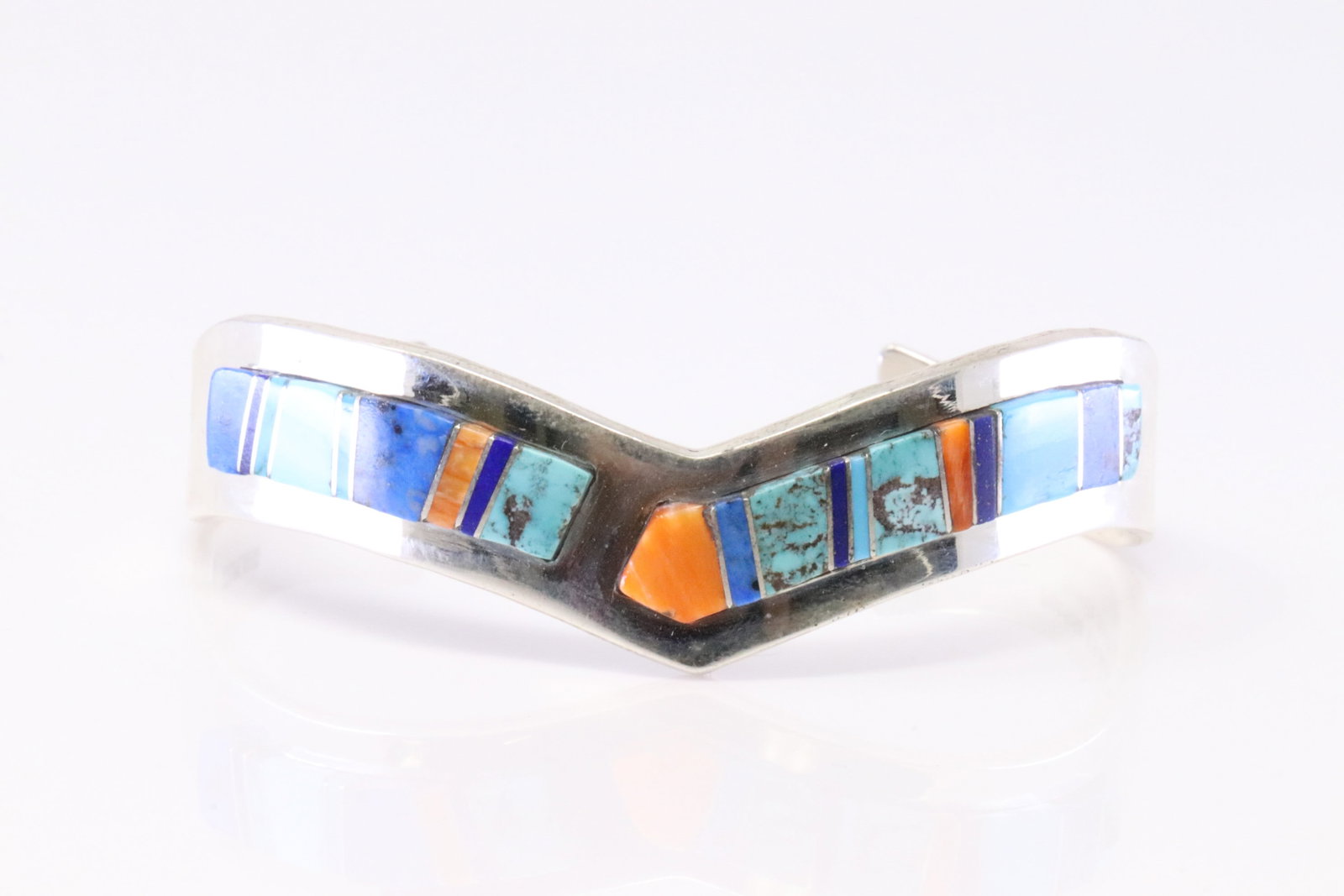 Native America Navajo Sterling Silver Multi-Color Stone Bracelet Cuff By Patricia Becenti.: This is a ative America Navajo Sterling Silver Multi-Color Stone Bracelet Cuff By Patricia Becenti.