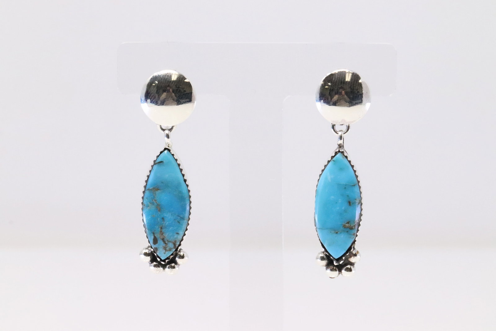 Native America Navajo Sterling Silver Turquoise Post / Dangling Earring's By Selina Warner.: This is a Native America Navajo Sterling Silver Turquoise Post / Dangling Earring's By Selina Warner.