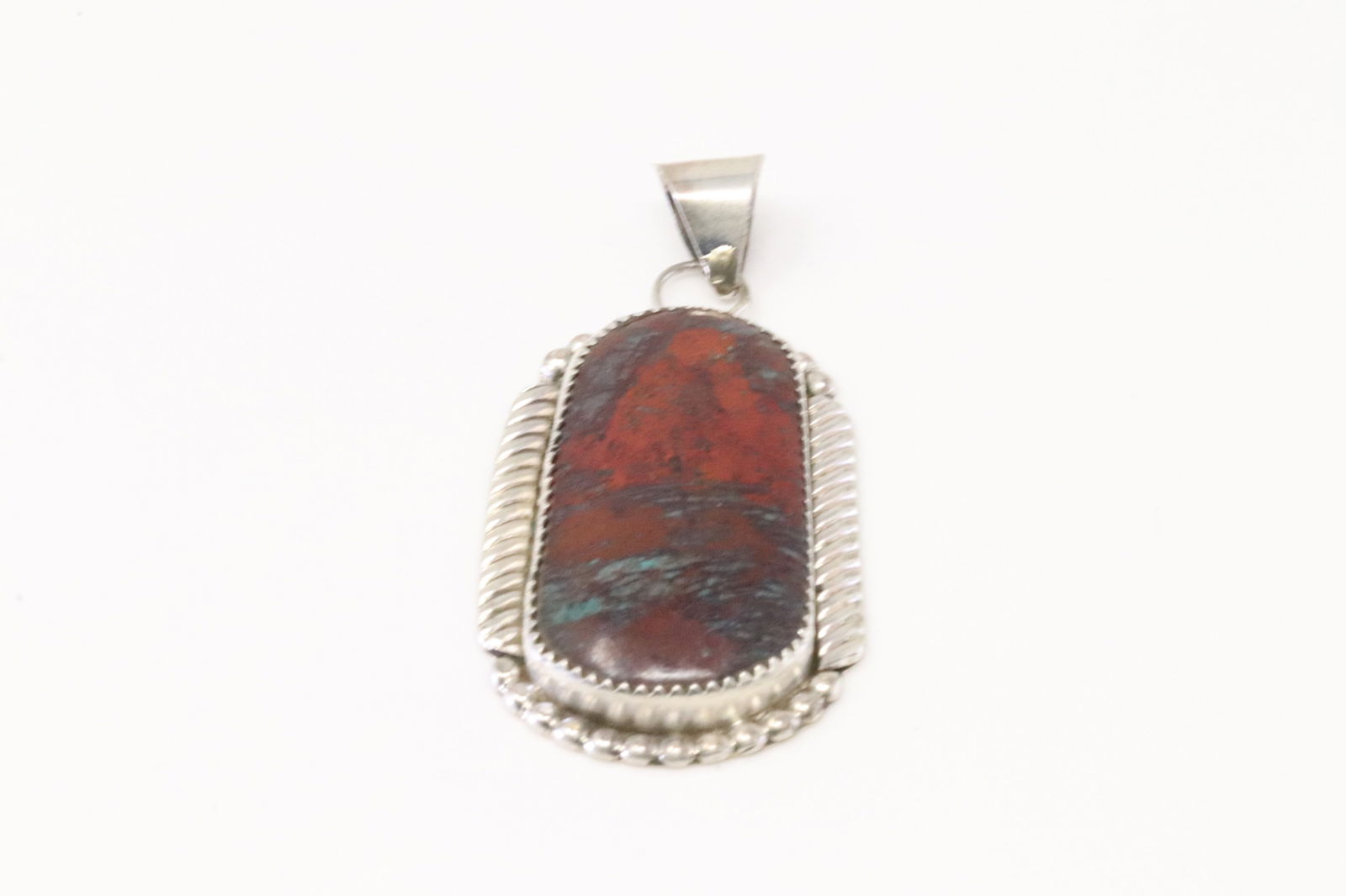 Native American Zuni Sterling Silver Red Stone Pendant By K.C.N.M. (1 of 3)