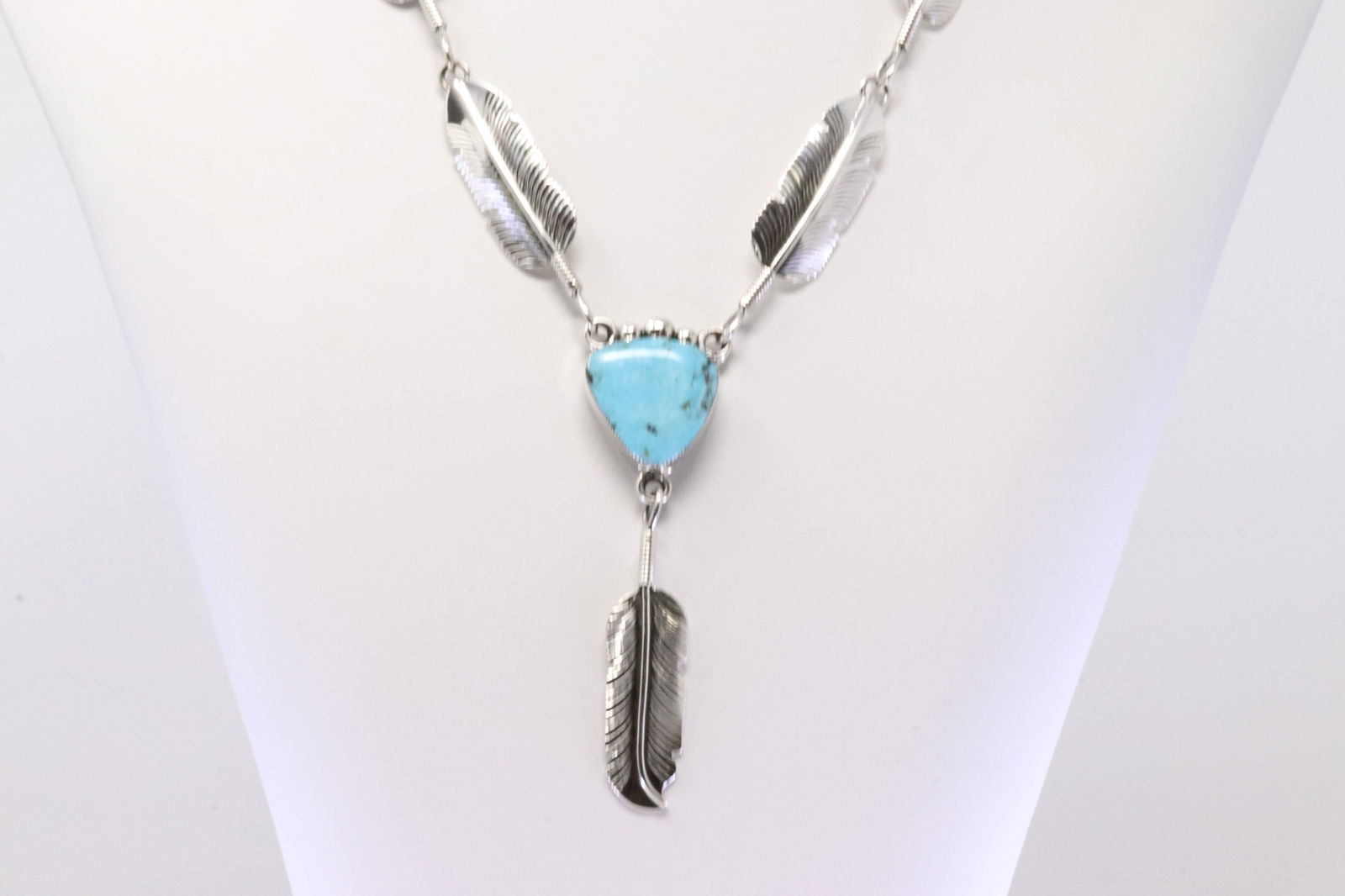 Native American Navajo Sterling Silver Turquoise Feather Necklace By Gilbert Smith. (1 of 4)
