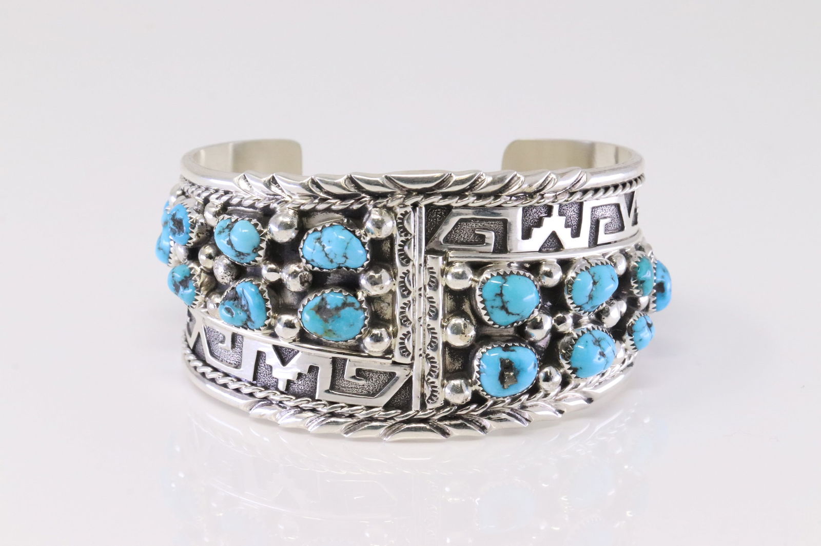 Native America Navajo Sterling Silver Turquoise Bracelet Cuff By R.S. (1 of 4)