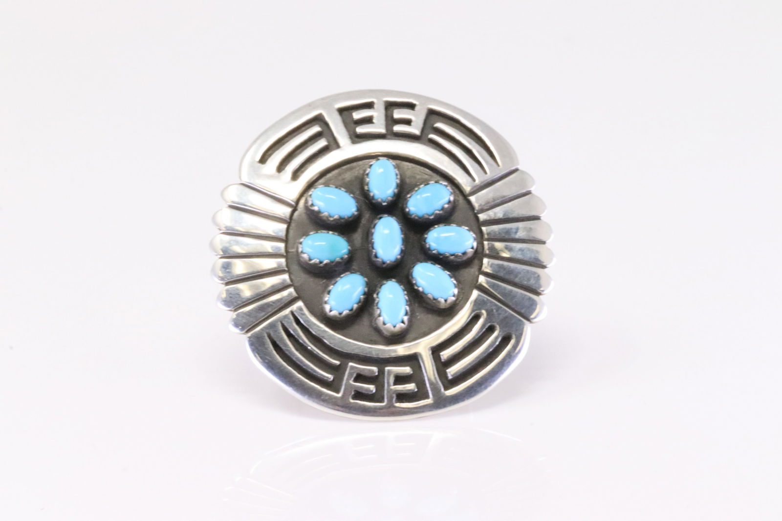 Native America Navajo Sterling Silver Sleeping Beauty Turquoise Cluster Ring. (1 of 4)