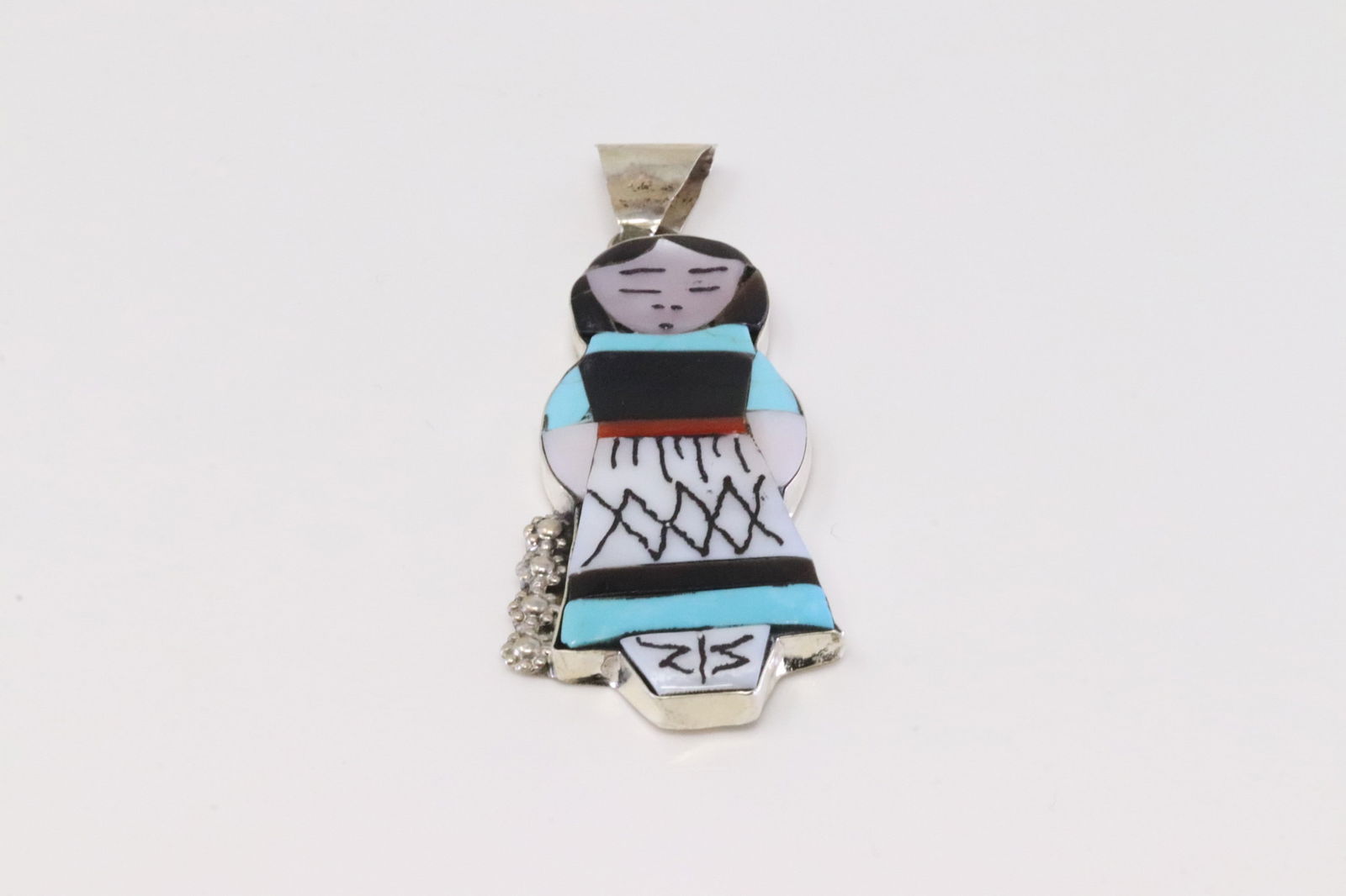 Native America Zuni Sterling Silver Multi-Color Stone Inlay Pendant By J.W. (1 of 3)