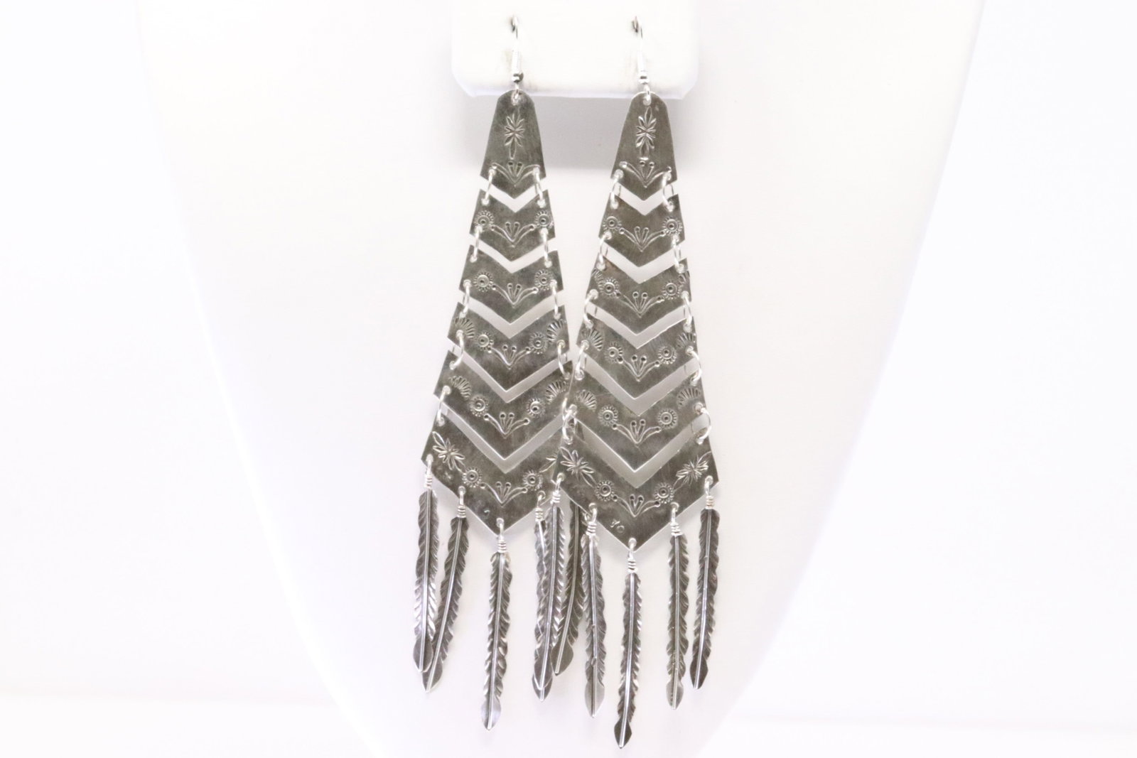 Native America Navajo Sterling Silver Pyramid Drop Dangling Earring's By C.Y. (1 of 4)