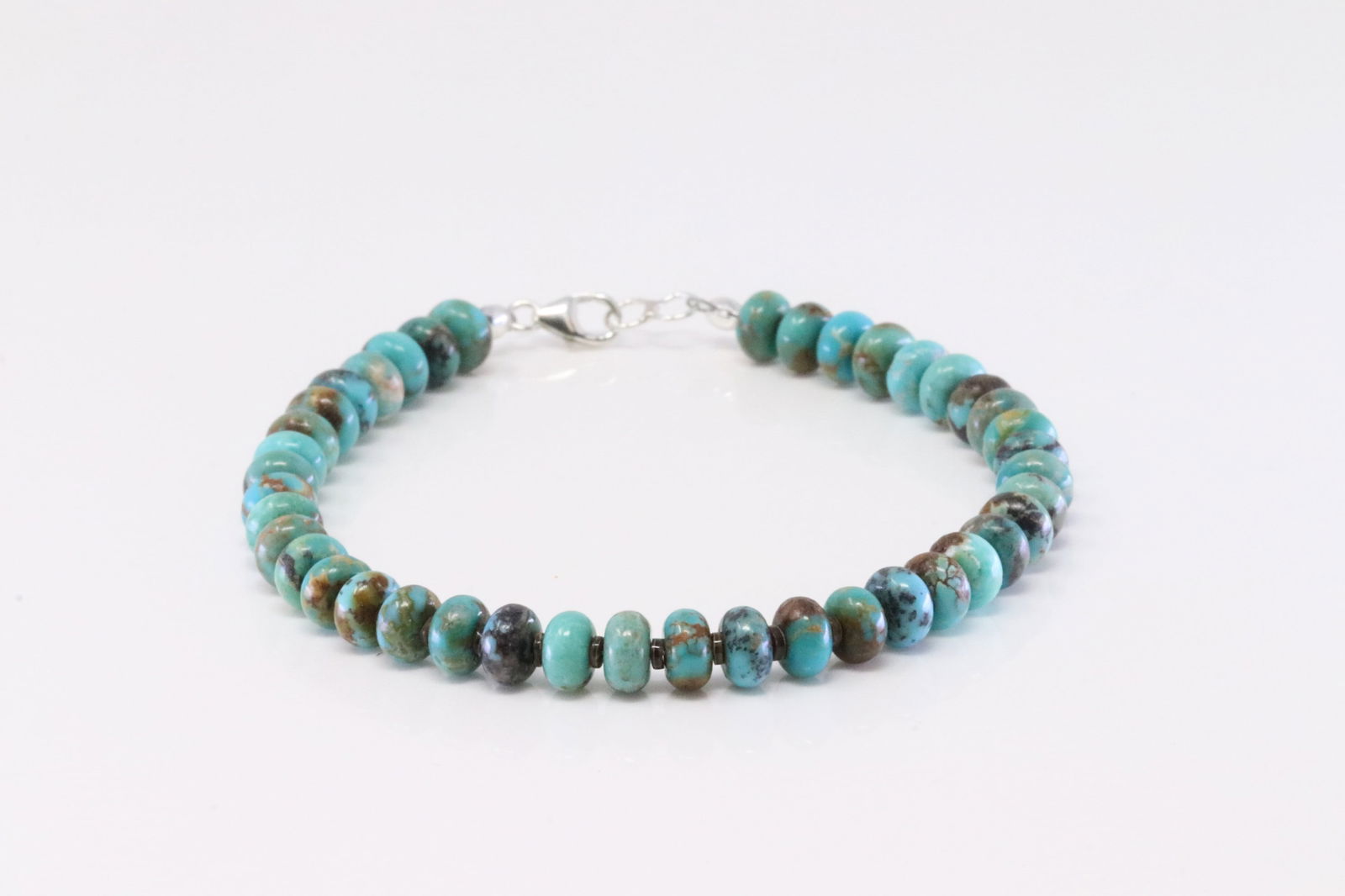 Native America Navajo Sterling Silver Turquoise / Pearl Beaded Bracelet Link. (1 of 4)