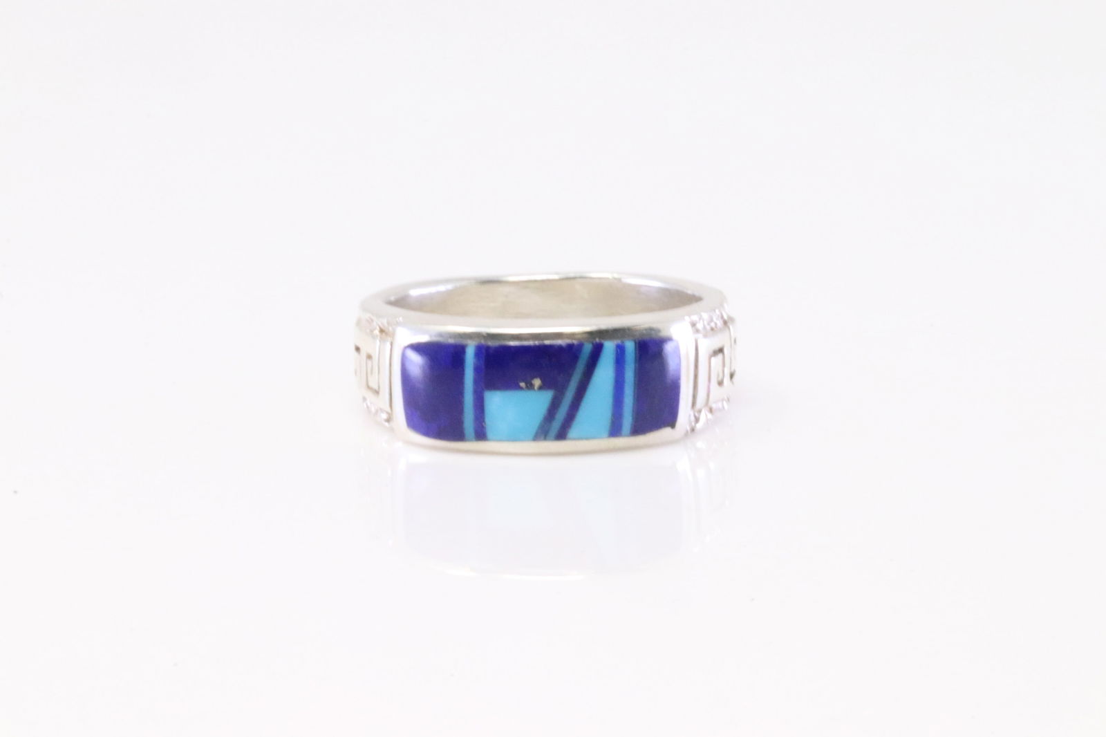Native America Navajo Sterling Silver Lapis & Turquoise Inlay Ring. (1 of 4)