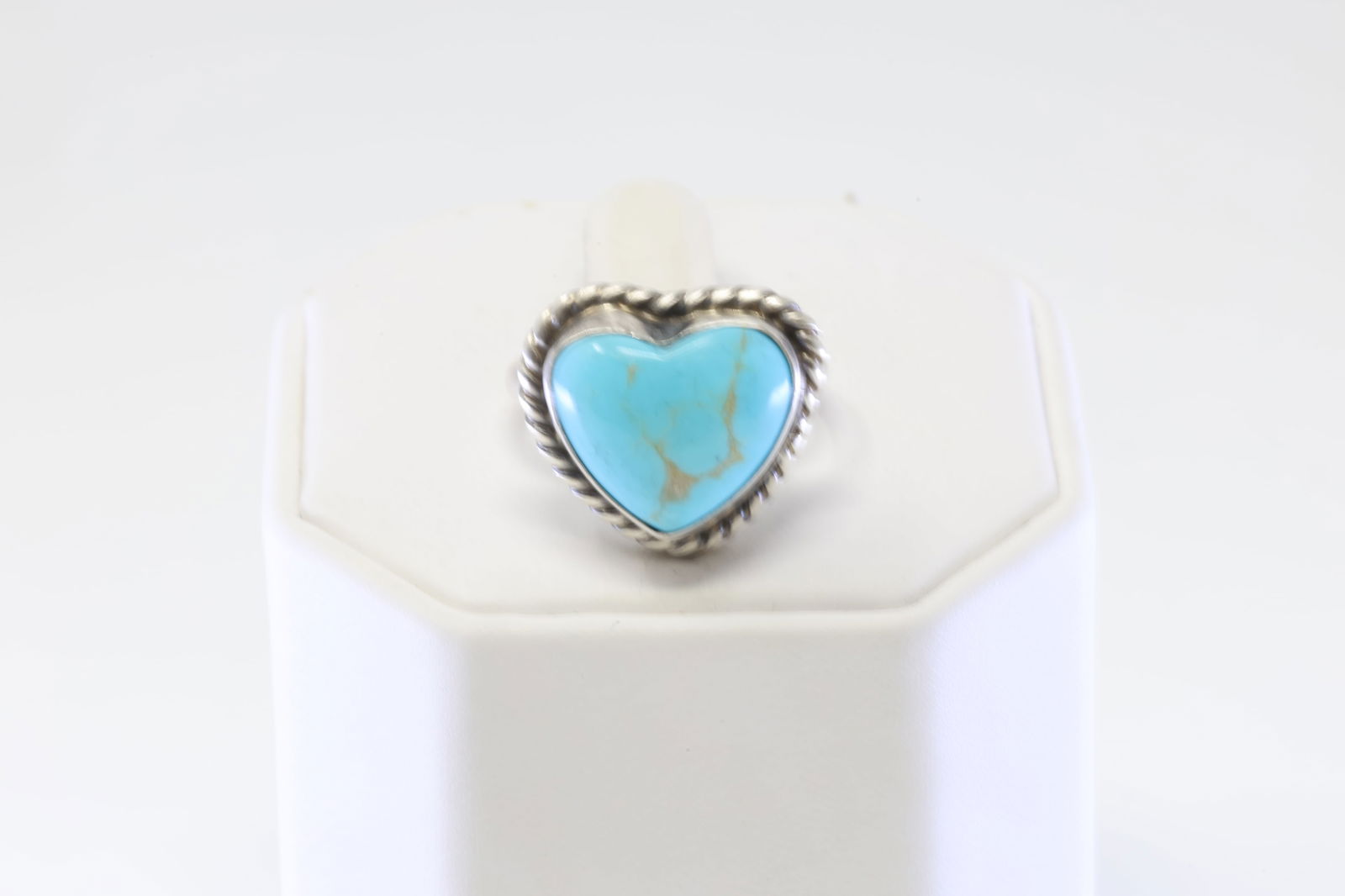 Native America Navajo Sterling Silver Turquoise Heart Ring By A.L. (1 of 4)