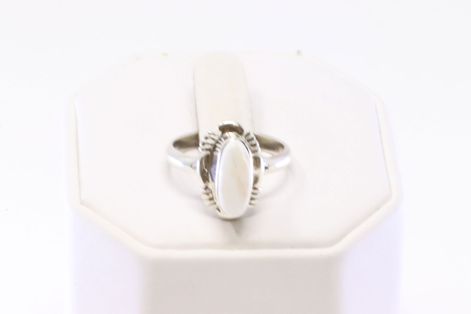 Native America Navajo Sterling Silver White Stone Ring By J.F. (1 of 4)