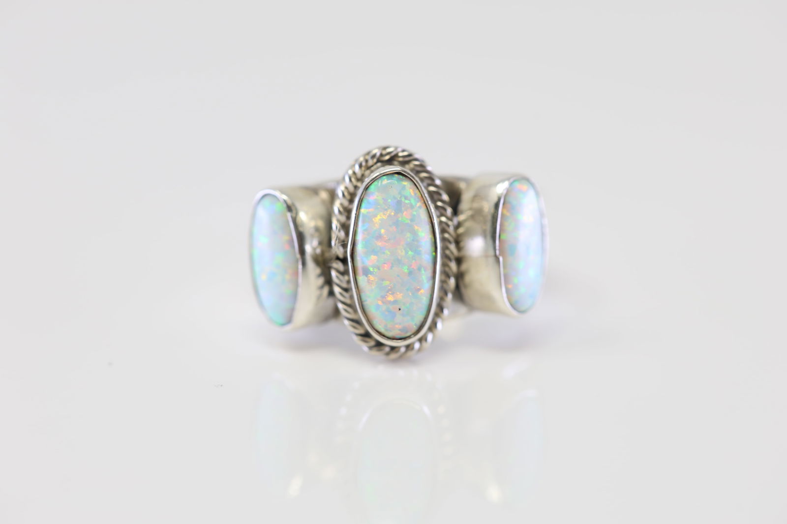 Native America Navajo Sterling Silver Opal Ring By Andrew Vandever. (1 of 4)