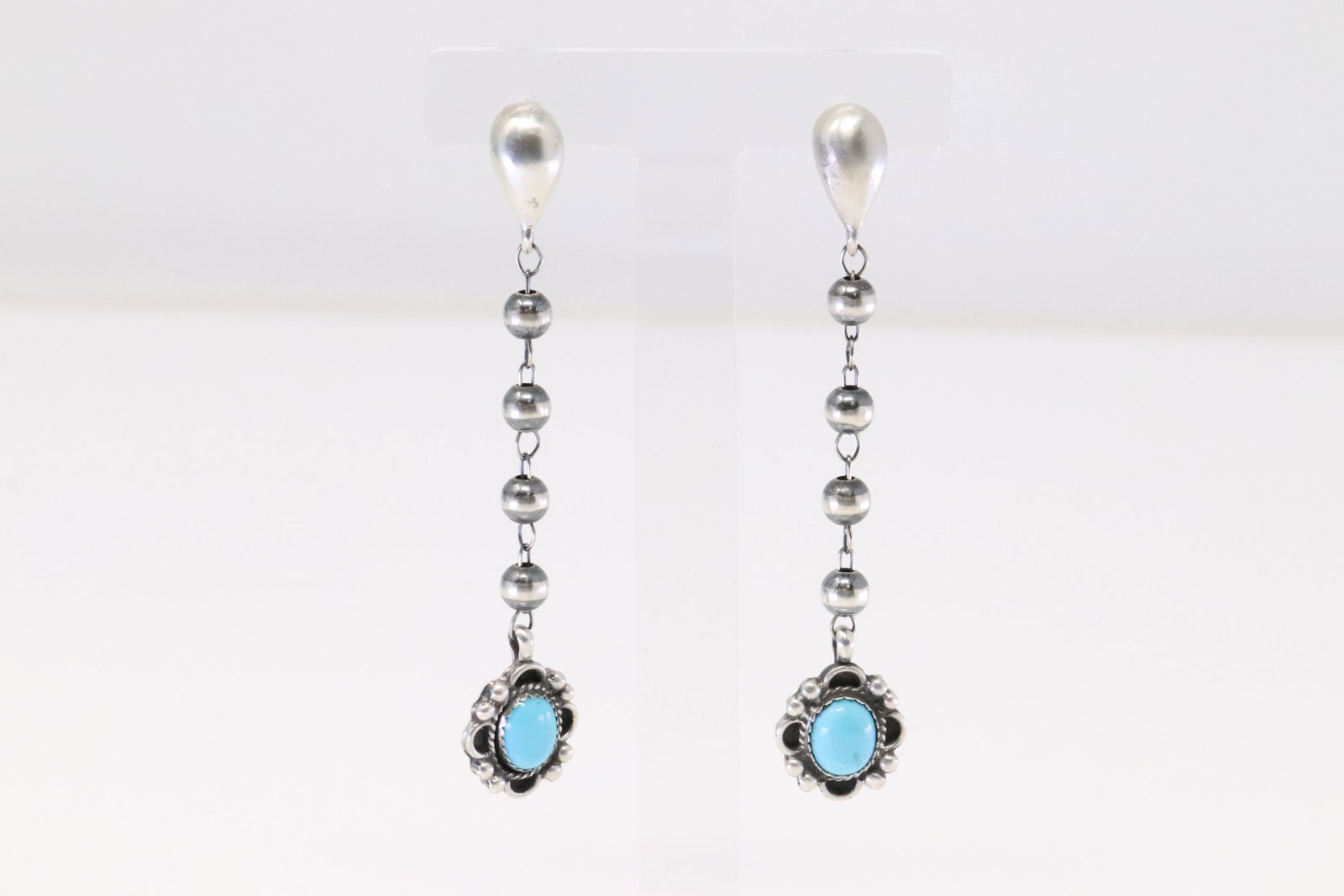 Native America Navajo Sterling Silver Turquoise Post / Dangling Earring's By Russel Sam.: This is a Native America Navajo Sterling Silver Turquoise Post / Dangling Earring's By Russel Sam.