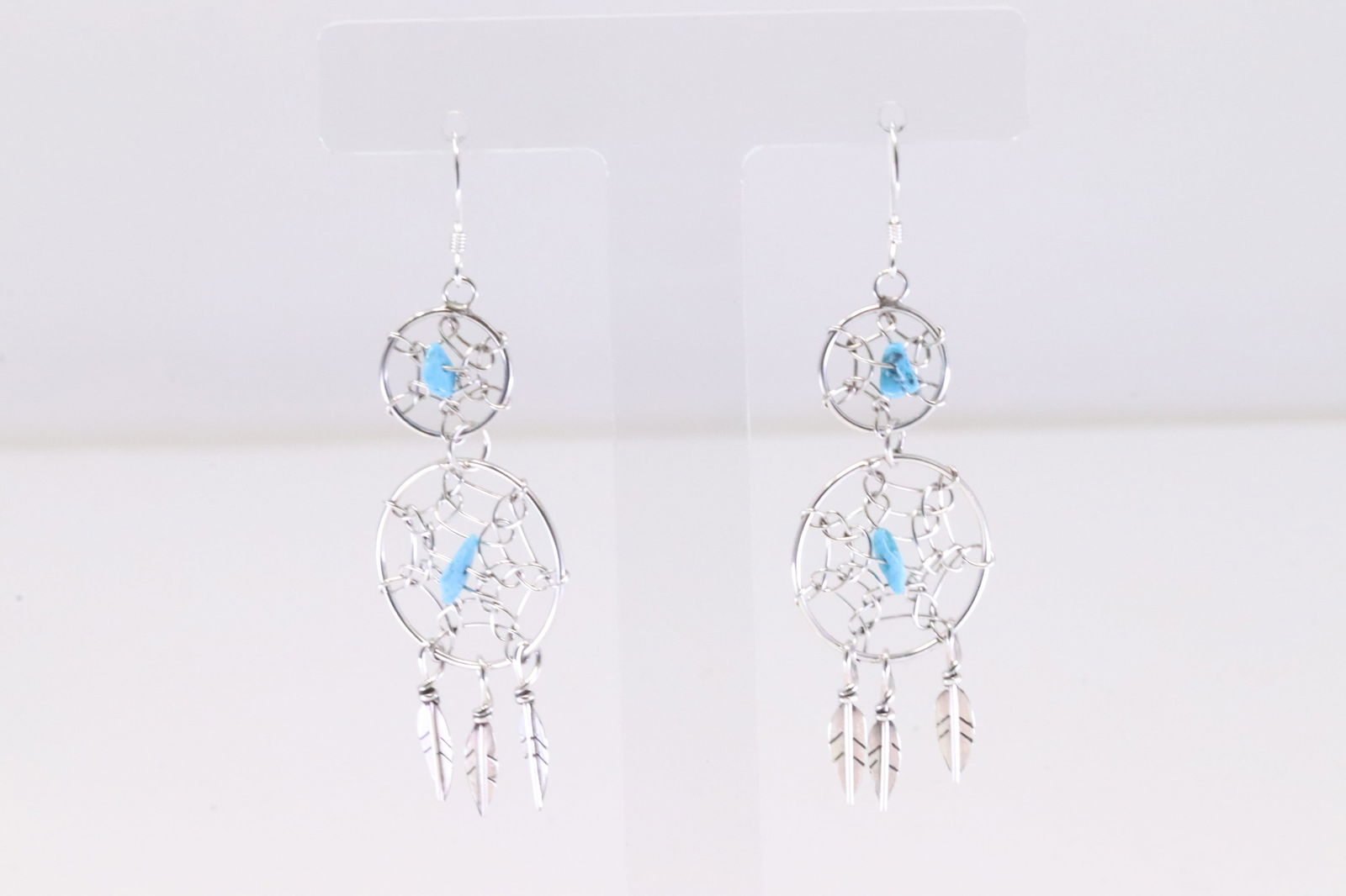 Native America Navajo Sterling Silver Turquoise Dream Catcher Dangling Earring's By Lorenzo Arvizo (1 of 4)