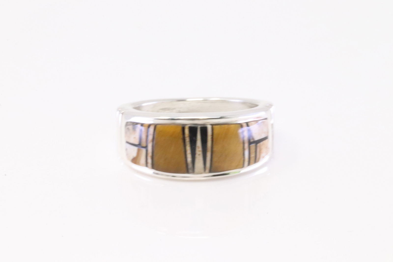 Native America Navajo Sterling Silver Tiger Eye & Onyx Inlay Ring By Rick T. (1 of 4)