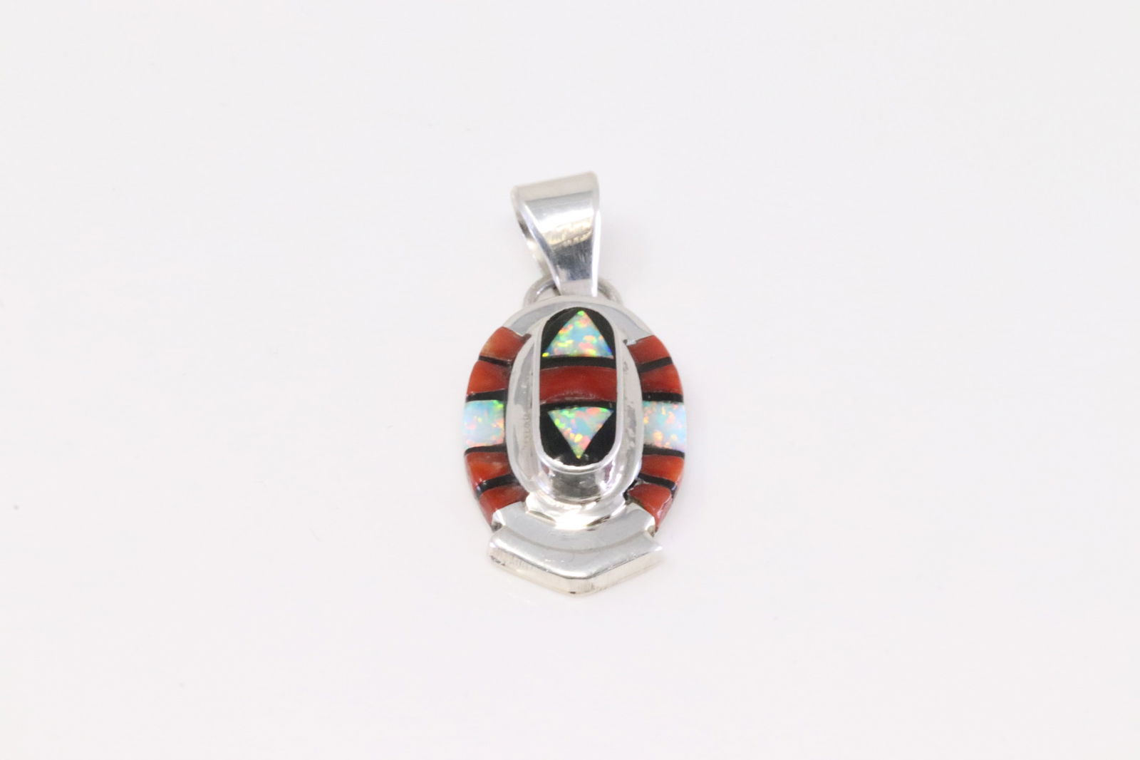 Native America Navajo Sterling Silver Multi-Color Stone Inlay Pendant By O.P. (1 of 3)