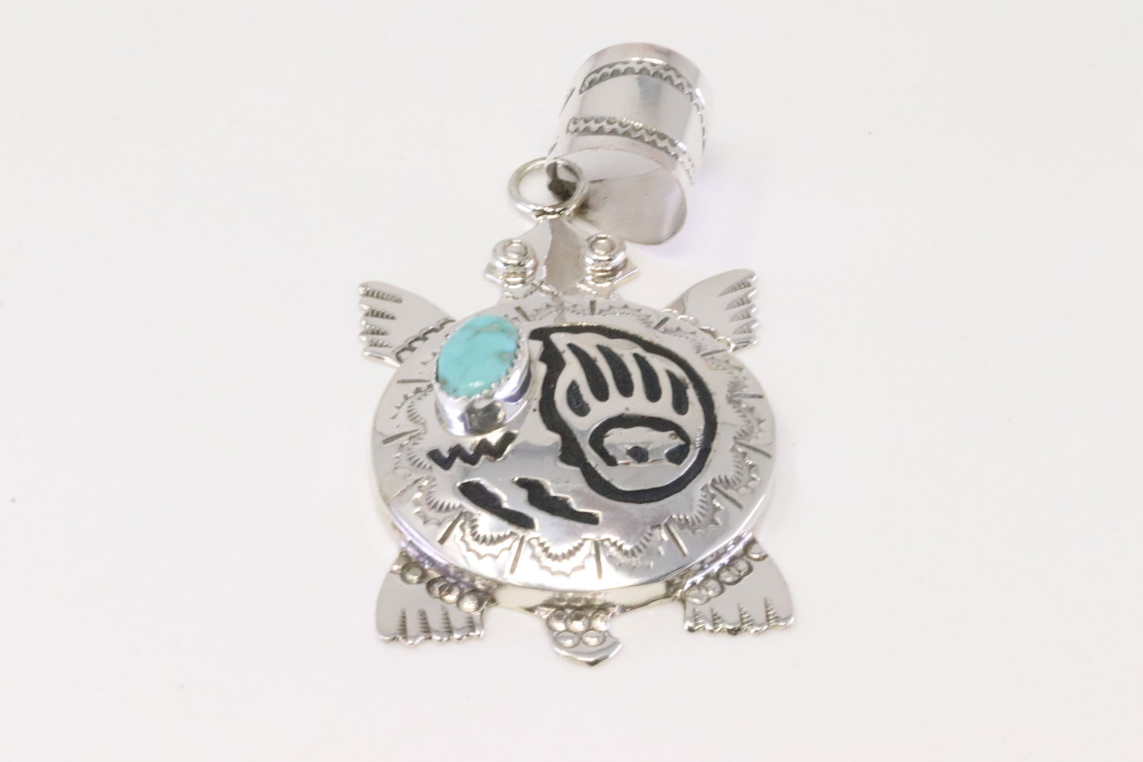 Native America Navajo Sterling Silver Turquoise Turtle Pendant By A.Mariano. (1 of 3)