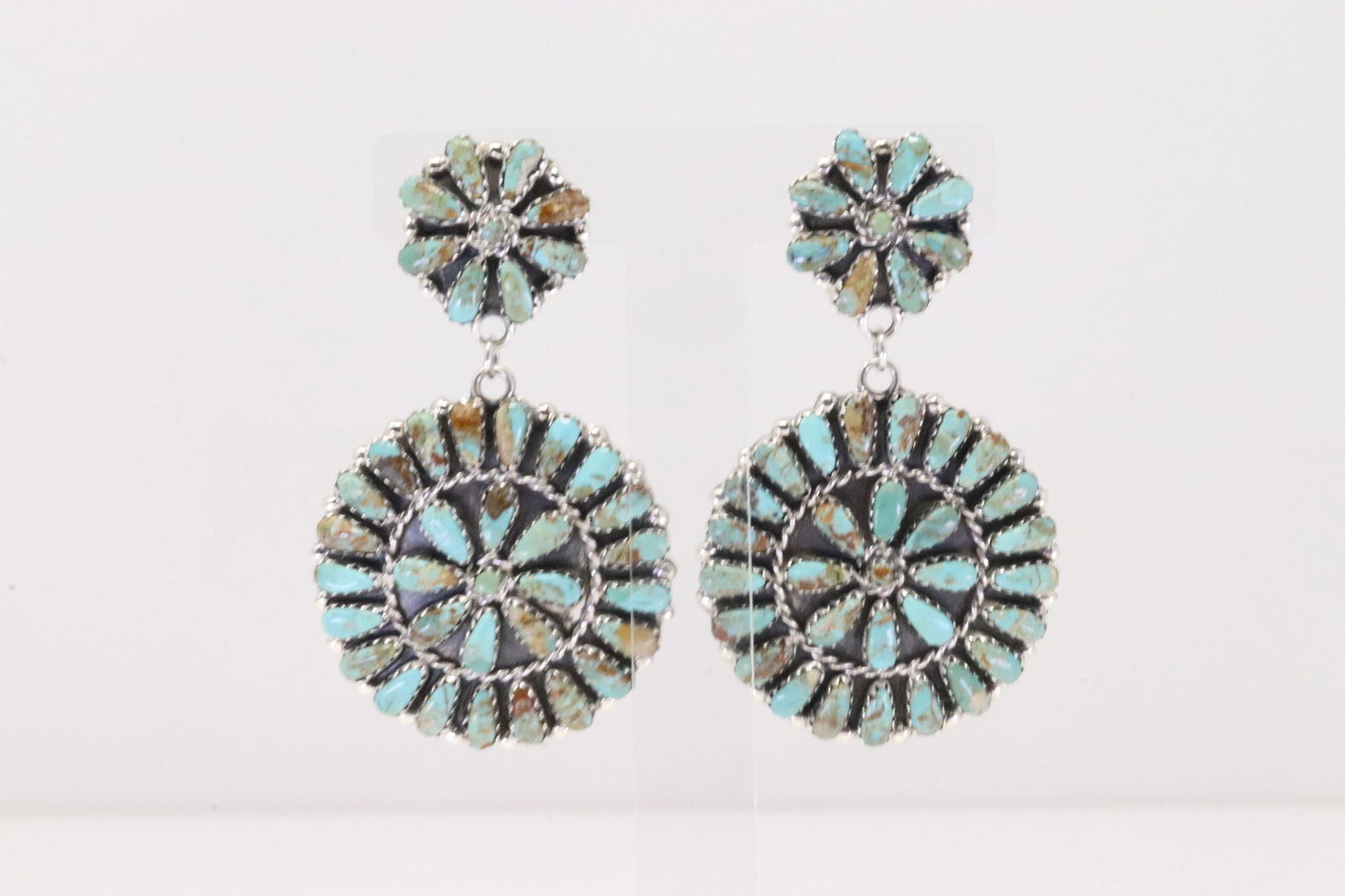 Native America Navajo Sterling Silver Synthetic Turquoise Post / Dangling Earring's By M.B. (1 of 4)
