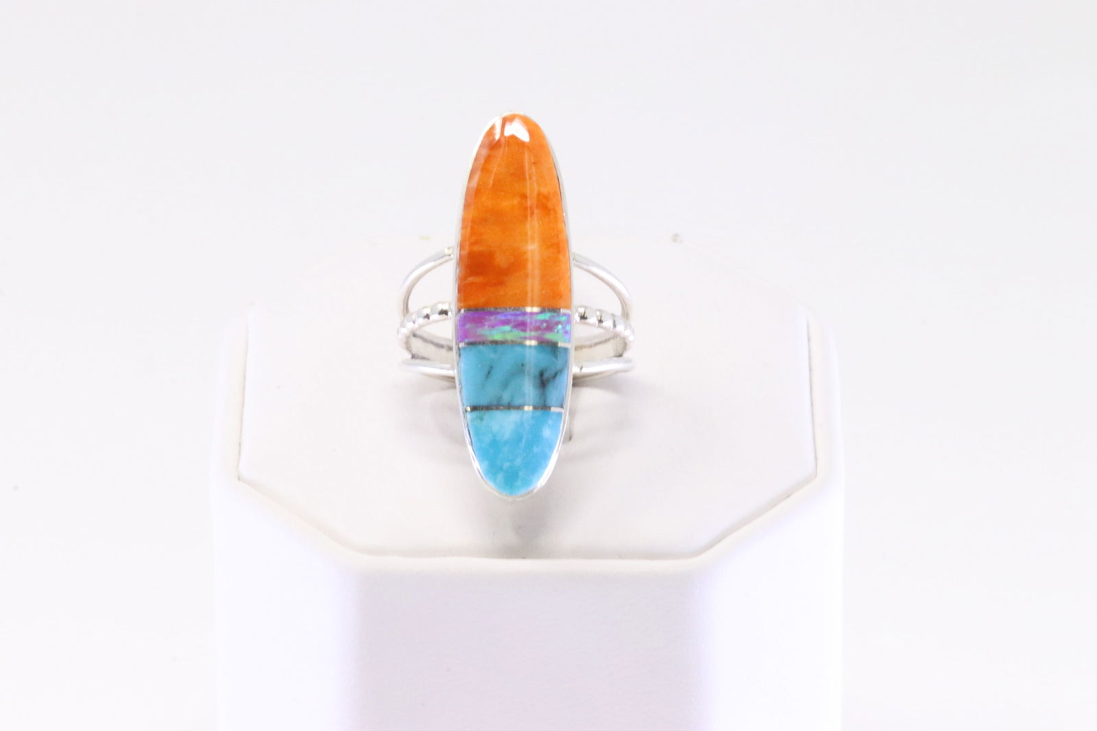 Native America Navajo Sterling Silver Multi-Color Inlay Ring By H.Smith.: This is a Native America Navajo Sterling Silver Multi-Color Inlay Ring By H.Smith. Ring size: 8.25.