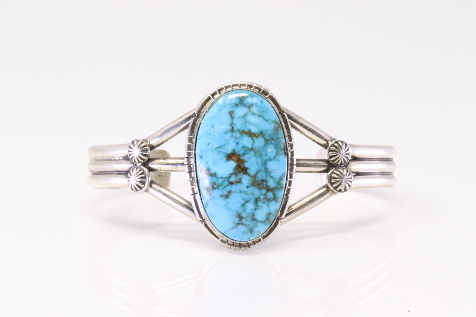 Native America Navajo Sterling Silver Kingman Turquoise Bracelet Cuff By S.E. (1 of 4)