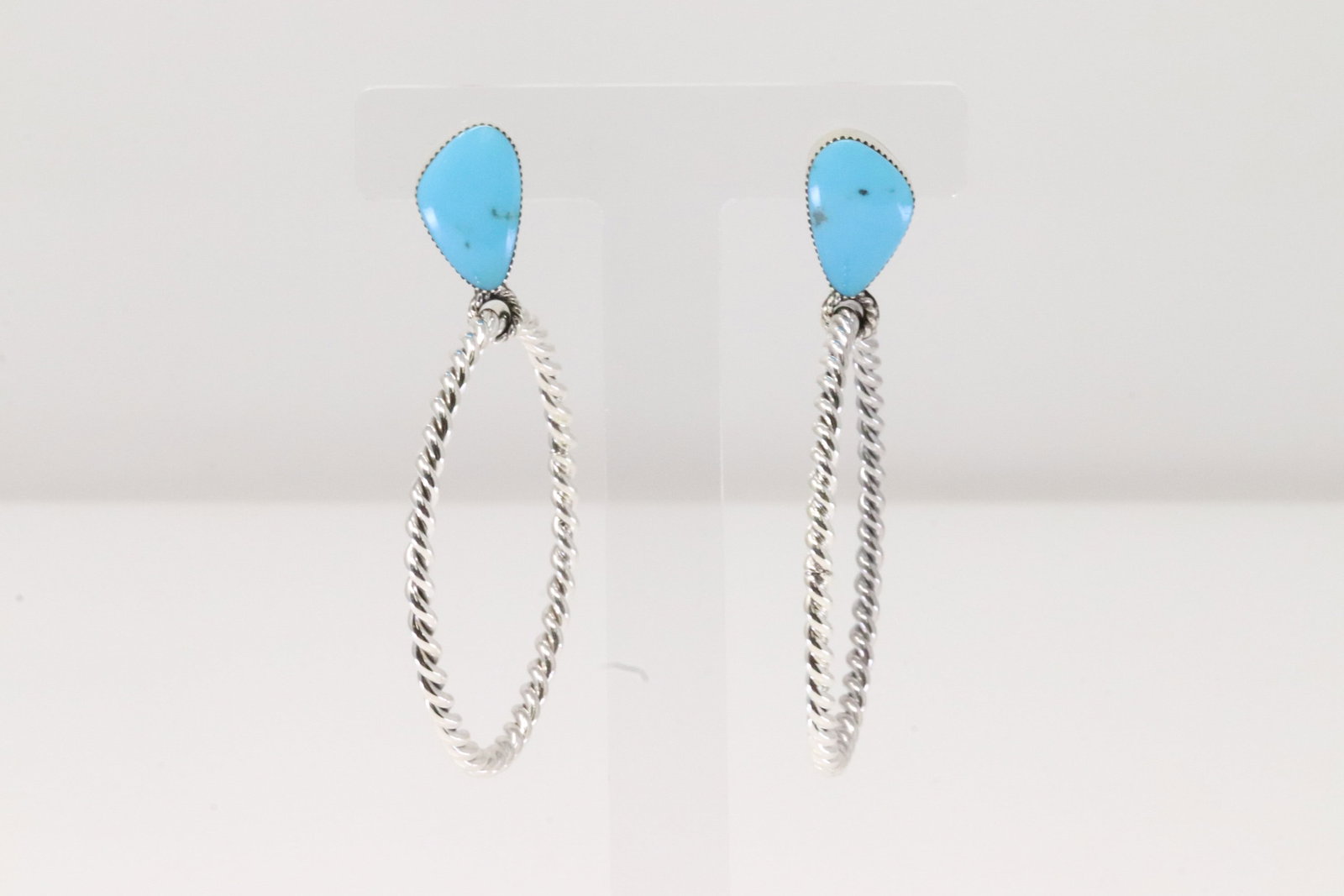 Native America Navajo Sterling Silver Turquoise Hoop Earring's By Jerome Lee.: This is a Native America Navajo Sterling Silver Turquoise Hoop Earring's By Jerome Lee.