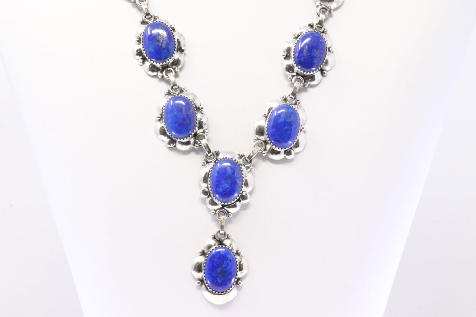 Native America Navajo Sterling Silver Lapis Stone Necklace By Clem Nalwood. (1 of 4)