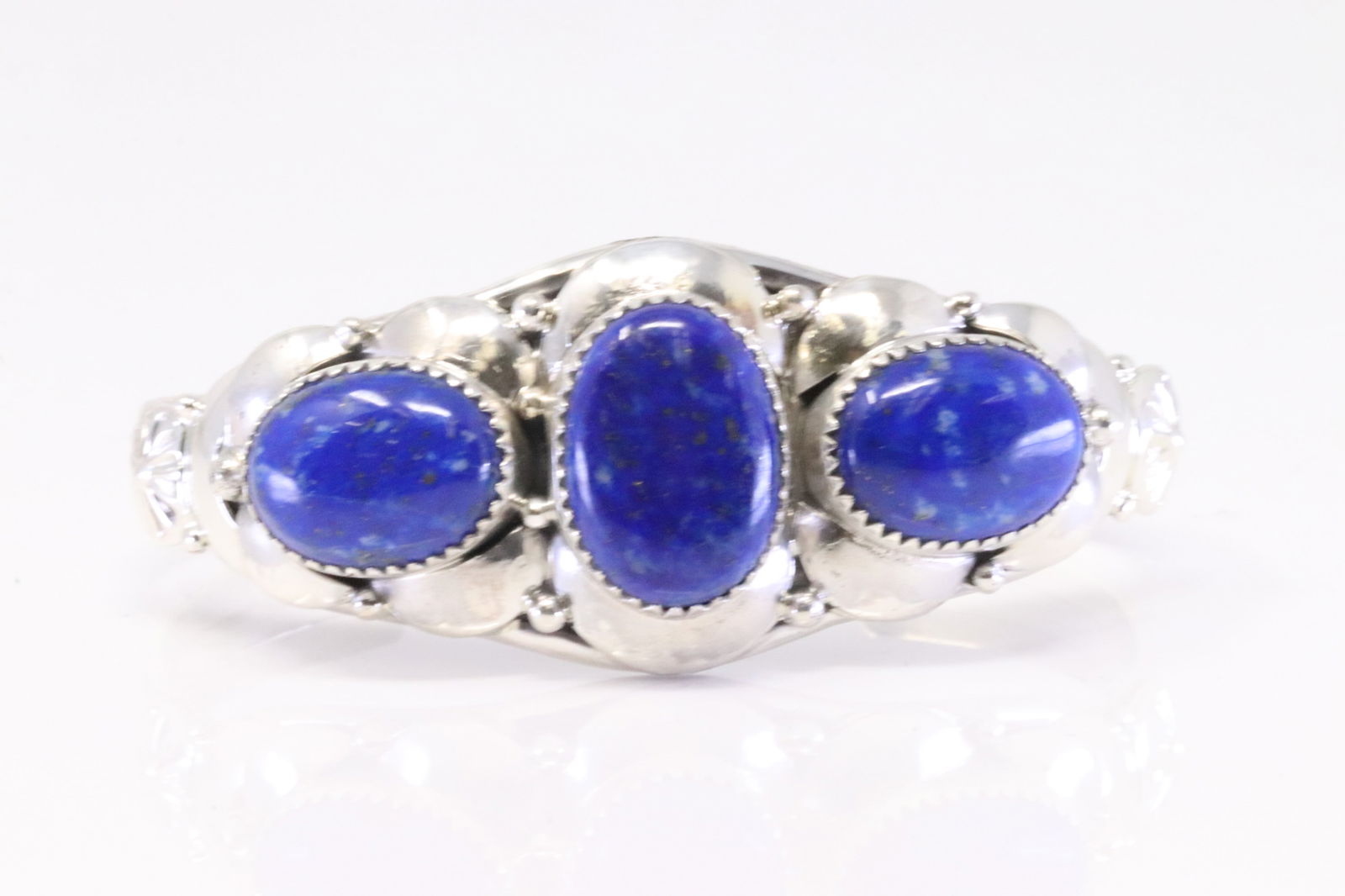 Native America Navajo Sterling Silver Lapis Stone Bracelet Cuff By Clem Nalwood. (1 of 4)