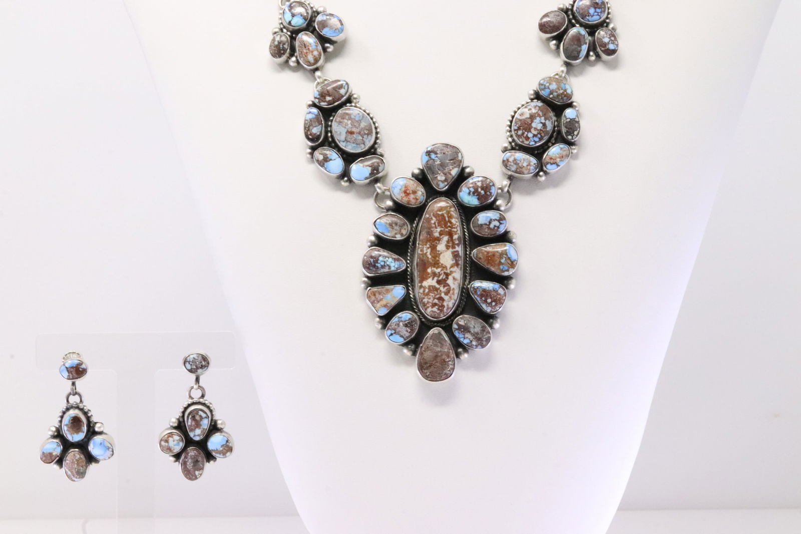 Native America Navajo Sterling Silver Golden Hills Turquoise Necklace & Earring's Set By Betty Tom. (1 of 7)