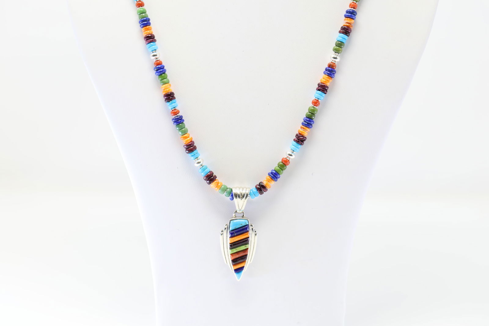 Native America Navajo Sterling Silver Multi-Color Stone Necklace By B.S. (1 of 4)