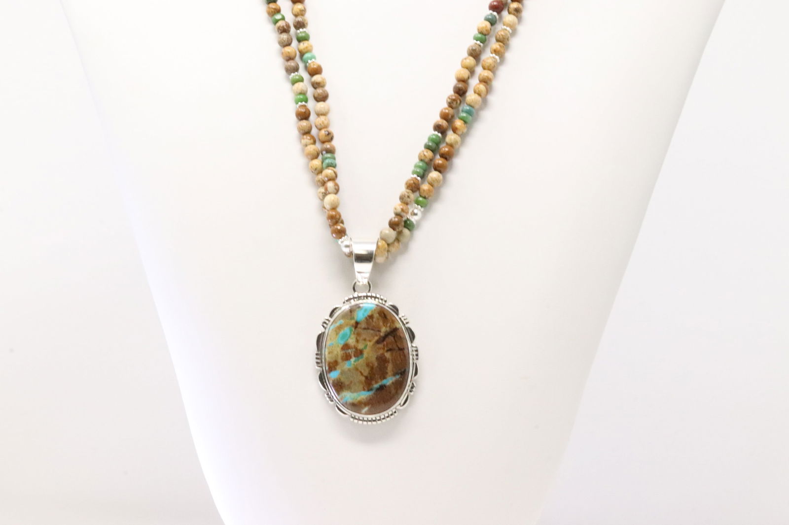 Native America Navajo Sterling Silver Double Strand Turquoise / Multi-Color Beaded Necklace By (1 of 4)