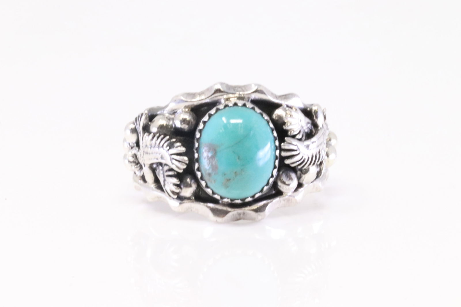 Native America Navajo Sterling Silver Turquoise Eagle Ring By Genevieve Francisco. (1 of 4)