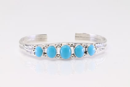 Native America Navajo Sterling Silver Turquoise Bracelet Cuff By S.
