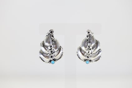 Native America Navajo Sterling Silver Turquoise Leaf Post Earring's By Darrell Morgan.