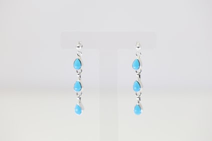 Native America Navajo Sterling Silver Turquoise Post / Dangling Earring's By S.H.