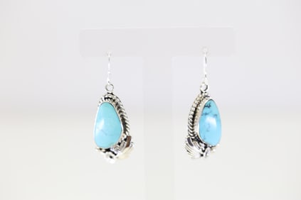 Native America Navajo Sterling Silver Turquoise Dangling Earring's By Fannie Platero.