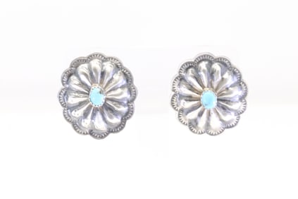 Native America Navajo Sterling Silver Turquoise Concho Post Earring's By Rita Lee.
