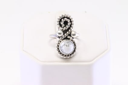 Native America Navajo Sterling Silver White Stone Ring By R.