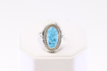 Native America Navajo Sterling Silver Turquoise Ring By N.J.