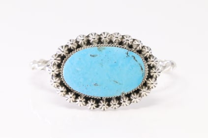 Native America Navajo Sterling Silver Turquoise Bracelet Cuff By Sadie Jim.