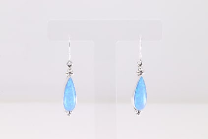Native America Navajo Sterling Silver Synthetic Blue Opal Dangling Earring's By Emery Spencer.