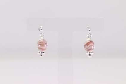 Native America Navajo Sterling Silver Pink Stone Post / Dangling Earring's By S.H.