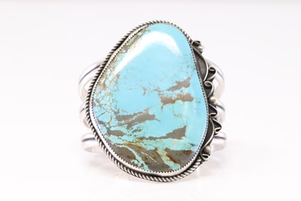 Native America Navajo Sterling Silver Turquoise Bracelet Cuff By V.H.