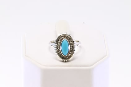 Native America Navajo Sterling Silver Turquoise Ring By N.J.