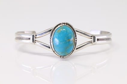Native America Navajo Sterling Silver Turquoise Bracelet Cuff By S.E.