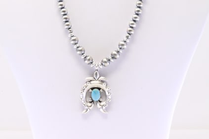 Native America Navajo Sterling Silver Turquoise / Beaded Necklace By Lucinda Sardo.