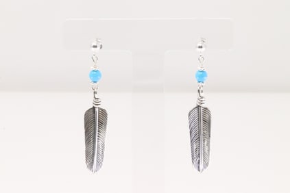 Native America Navajo Sterling Silver Turquoise Feather Post Earring's.