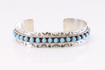 Native America Zuni Sterling Silver Turquoise Bracelet By P.Ukestine.