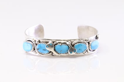 Native America Zuni Sterling Silver Turquoise Bracelet By Effie C.
