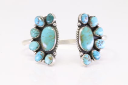 Native America Navajo Sterling Silver Kingman Turquoise Bracelet Cuff By Geraldine James.