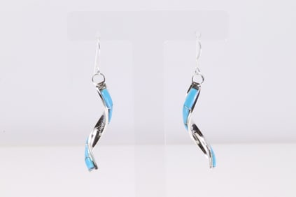 Native America Zuni Sterling Silver Turquoise Dangling Earring's By Gloria Waseta.