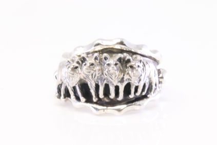 Native America Navajo Sterling Silver Wolf Pack Ring By Genevieve Francisco.